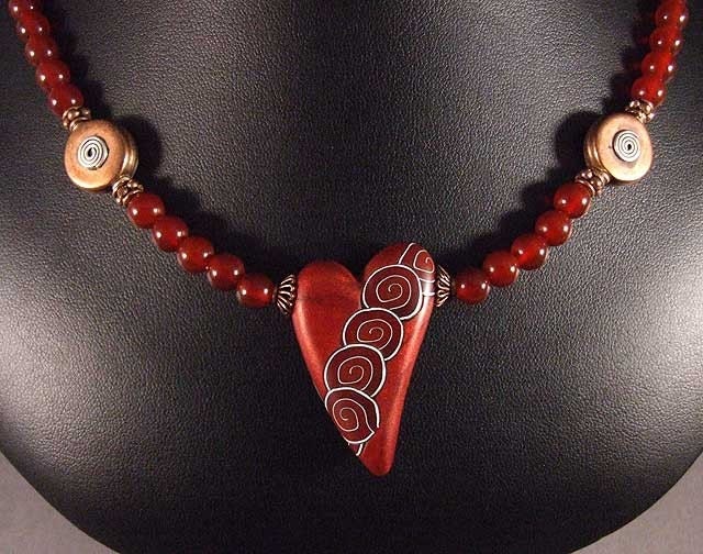 FOR DAWNS BOYS Polyclay Pendant, Carnelian, and Copper Necklace