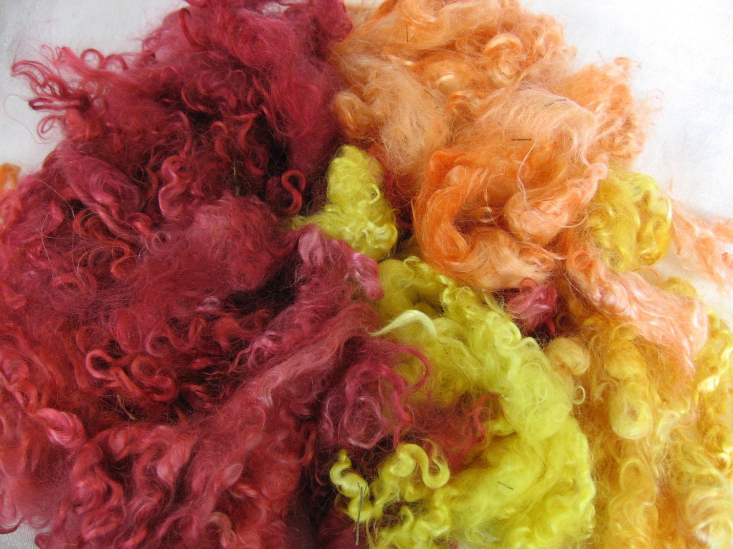 Hand-dyed Mohair Locks - Fire Colorway - 3 ounces - Free Domestic Shipping