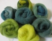 Hand-dyed Wool Roving Grab Bag - Leaves of Green, a Paintbox for Felt Makers - Free Domestic Shipping