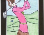 NOTE CARDS Woman Golfer  6 notes