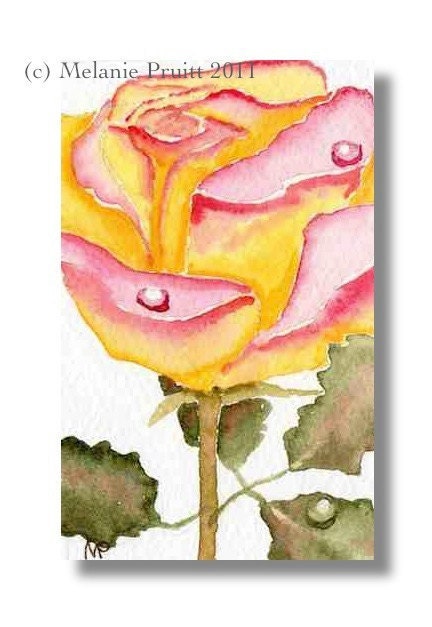 ACEO Rose ORIGINAL flower dewdrop peace painting by M. Pruitt