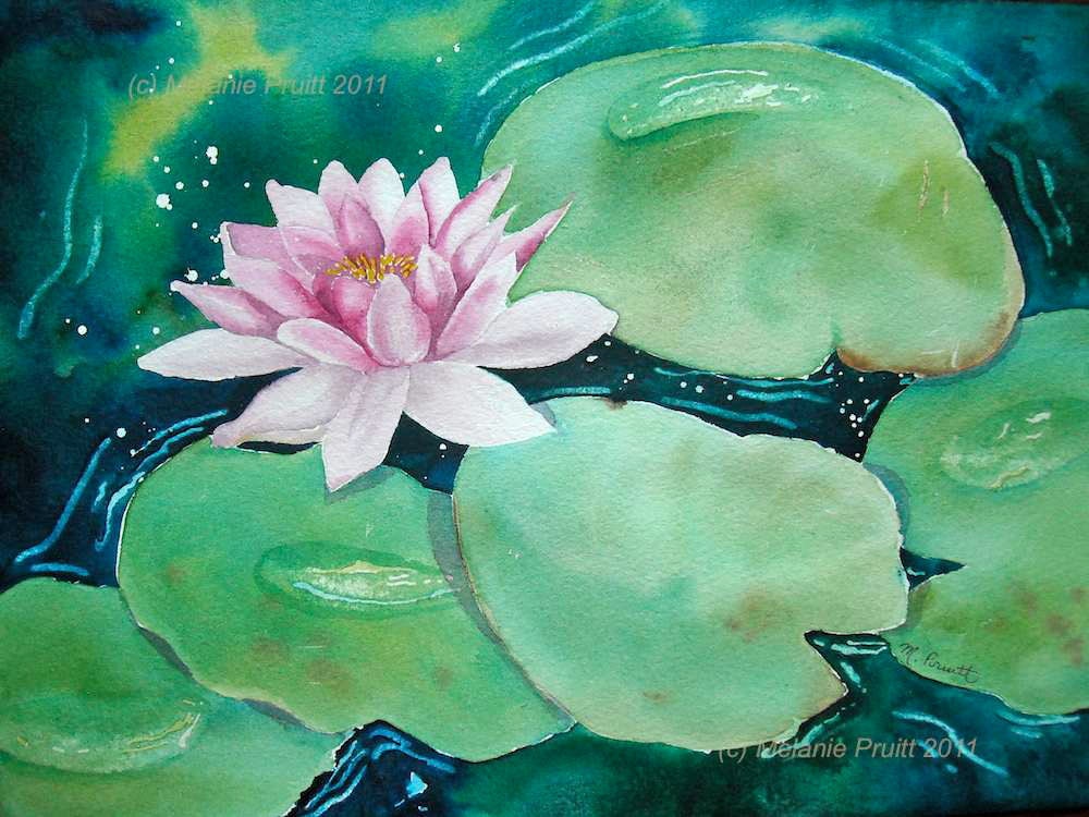 SALE Waterlily ORIGINAL enchanted pond flower garden Asian watercolor painting by Melanie Pruitt EBSQ