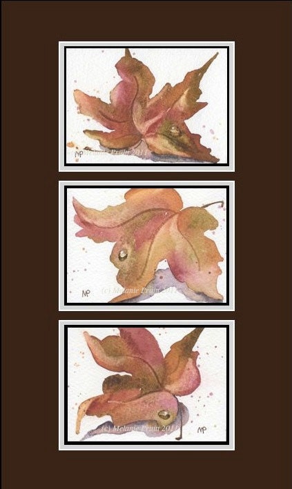 Fall Still Life ACEO Autumn Leaf ORIGINAL watercolor painting by Melanie Pruitt