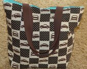 Large Tote Bag- Cars & Polka Dots