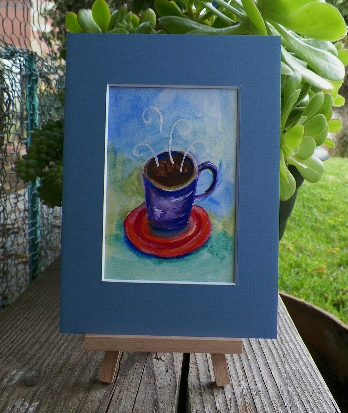 Colorful Coffee Cup My Coffee Makes My Day Brighter Kitchen Art Original Painting by Artist debra alouise
