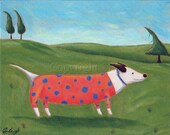 Dog Print, Dog Folk Art - 8 x 10 - Print from Original Painting - Dog wearing sweater, Childrens Room Art