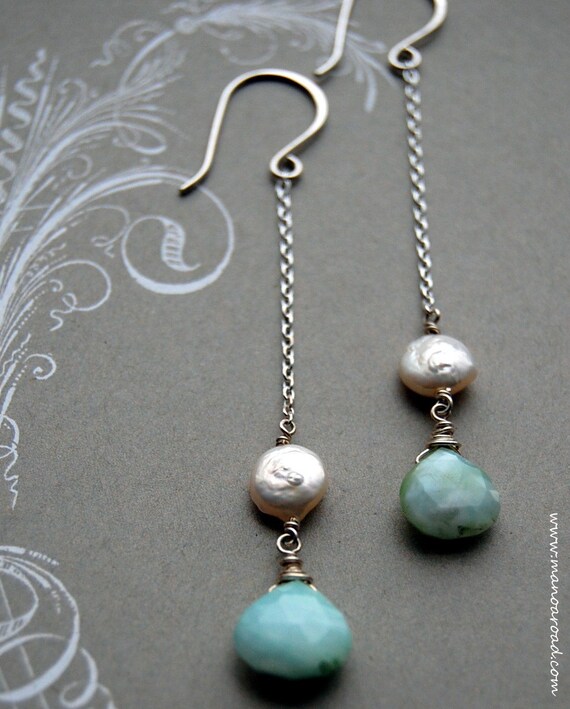 Elena Earrings - Peruvian Opal and Pearls
