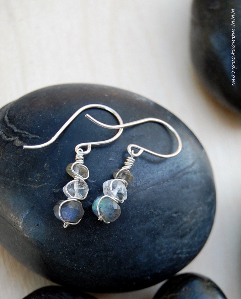 Stacked Earrings - Labradorite, Moonstone and Sterling Silver