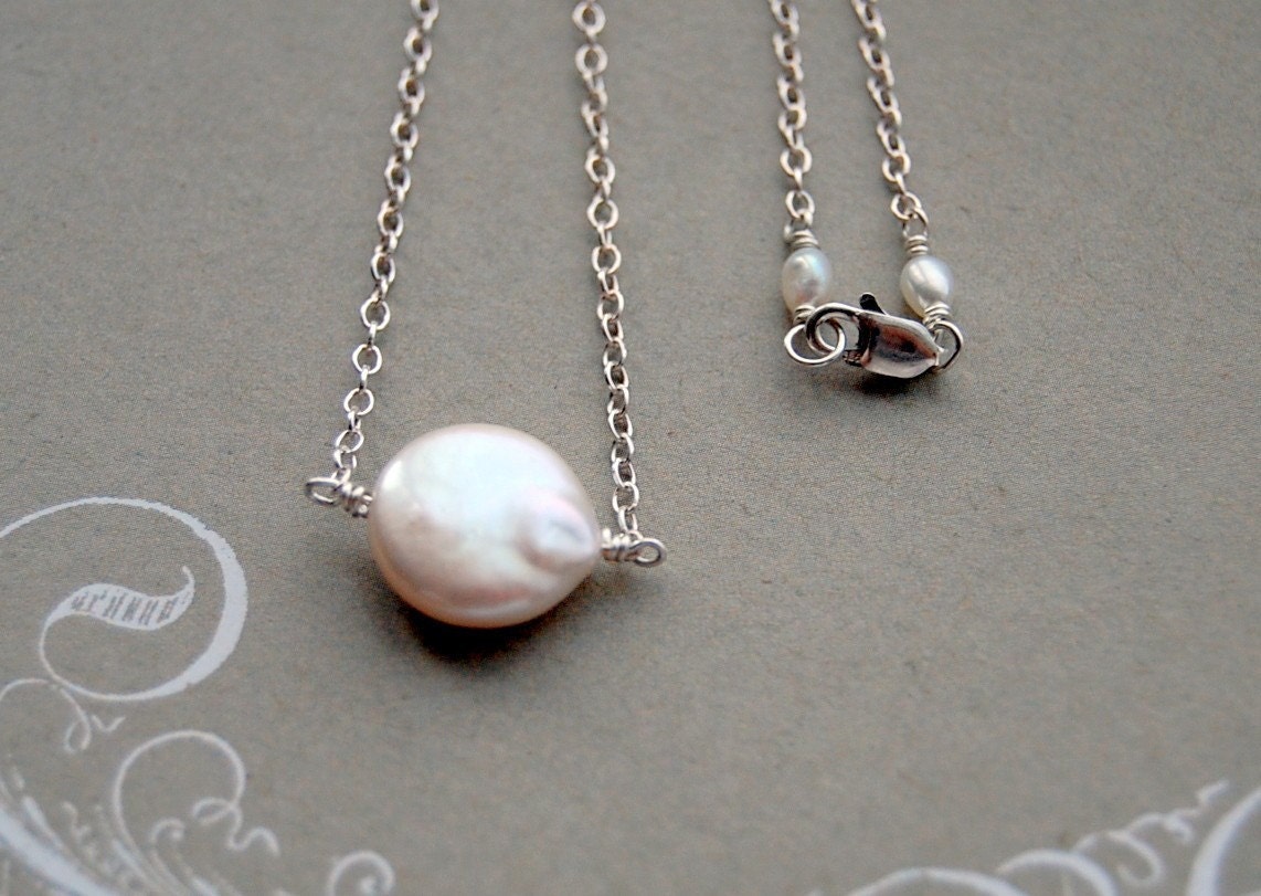 Moonstruck Necklace - White Freshwater Coin Pearl, Sterling Silver