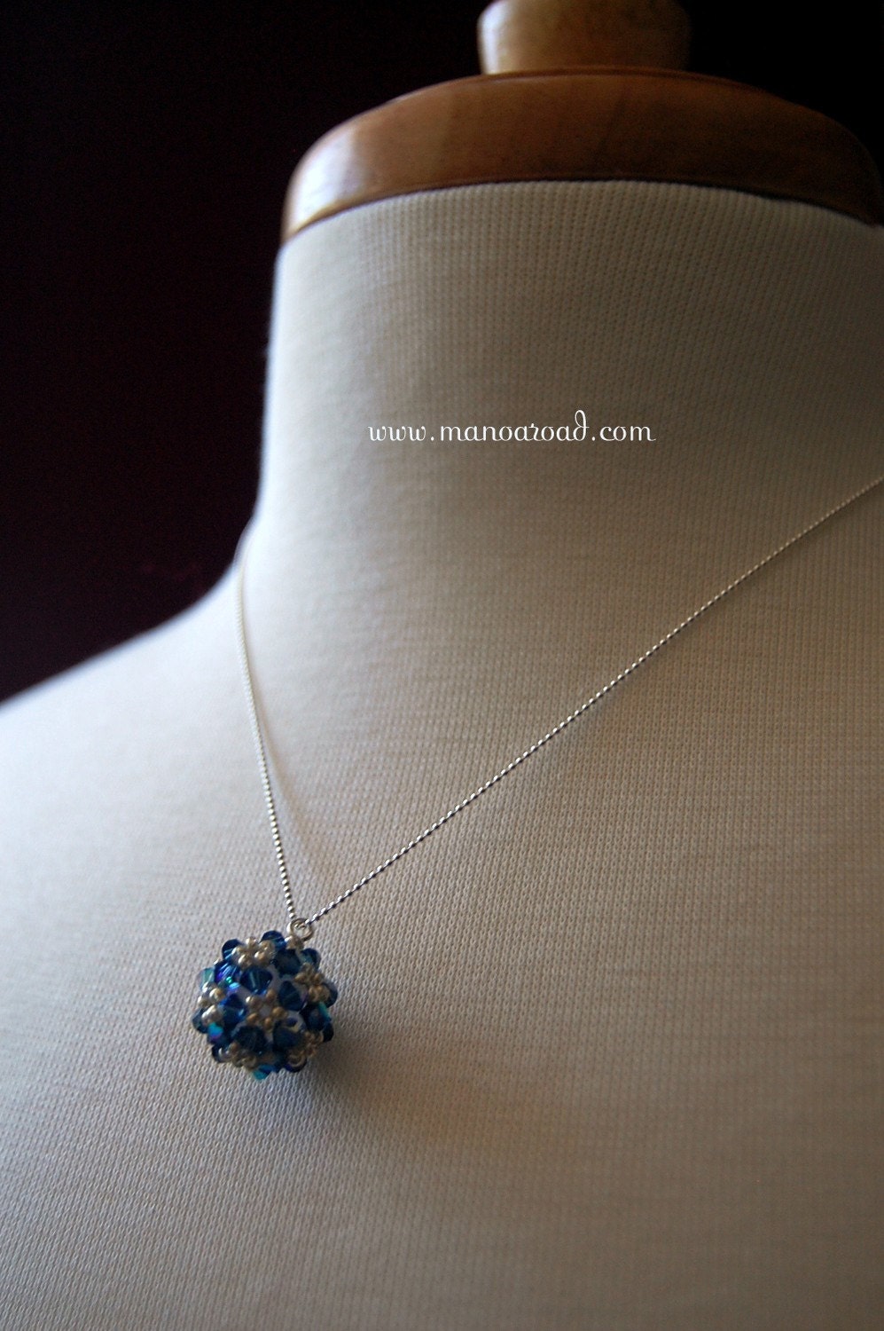 Charmed Necklace - Hand Woven Dark Blue Swarovski Crystals, Sterling Silver