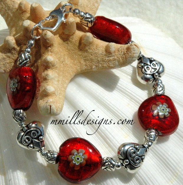 Red Millefiori Heart Bracelet