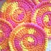 Sale - Save 50 Percent - Set of Six Cotton Coasters, Mug Rugs or Scrubbies in a Coordinating Crocheted Container - Pink, Yellow and Orange