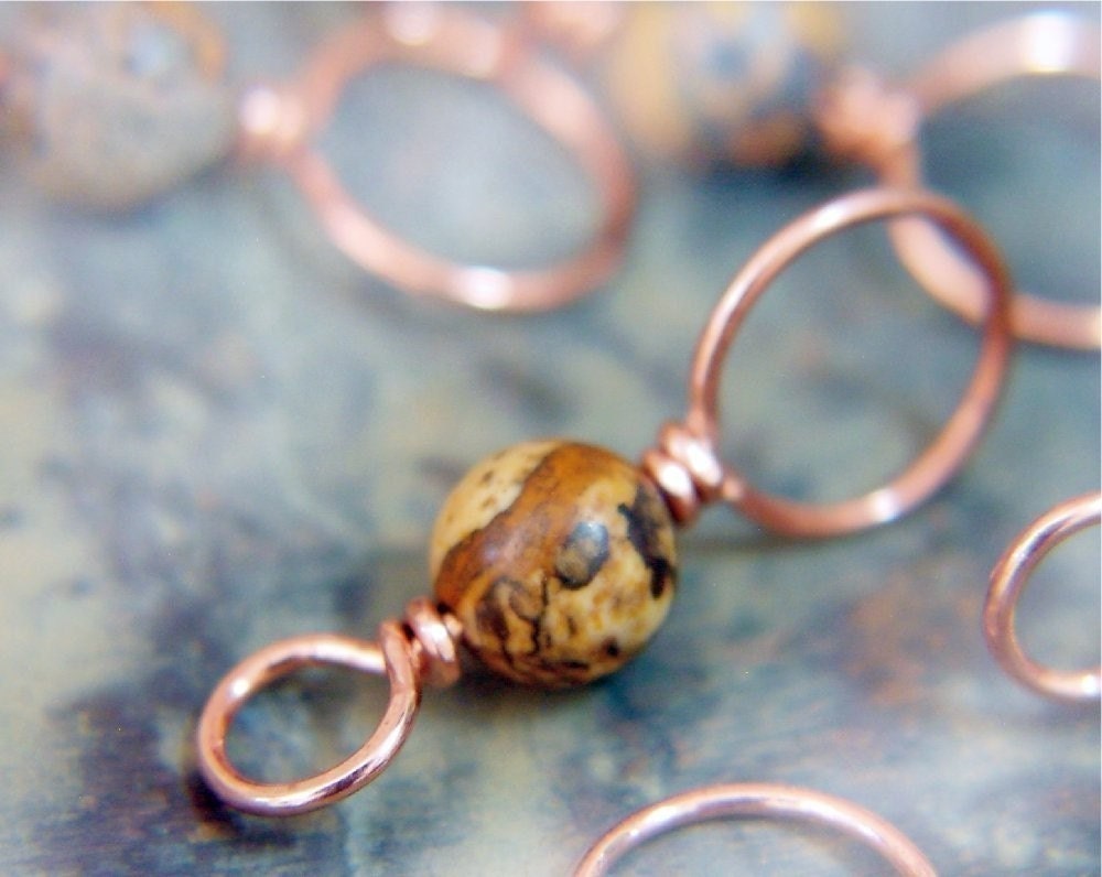 Copper and Leopardskin Jasper Stitch Markers - Set of 4 Dual Duty