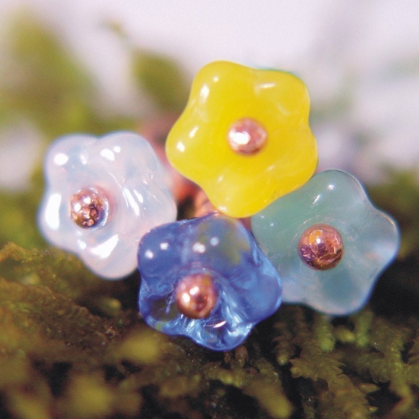 TINY MIX - Copper Stitch Markers with Czech Glass - Set of 4 - Perfect for Sock Knitters