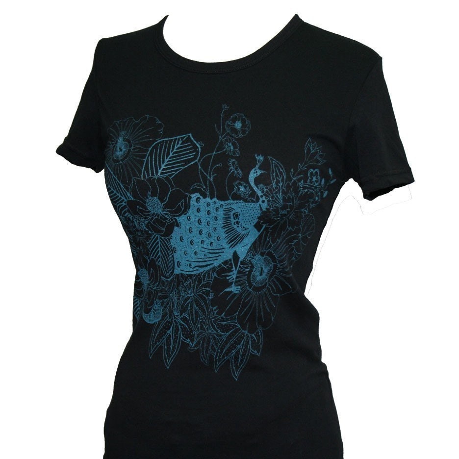 Teal Peacock black cap sleeve