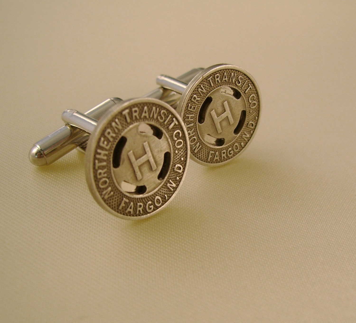 Fargo - Vintage Authentic Fargo North Dakota Transit Token Silver Cufflinks, Mens Gift, Groomsman Gift, Wedding Gift