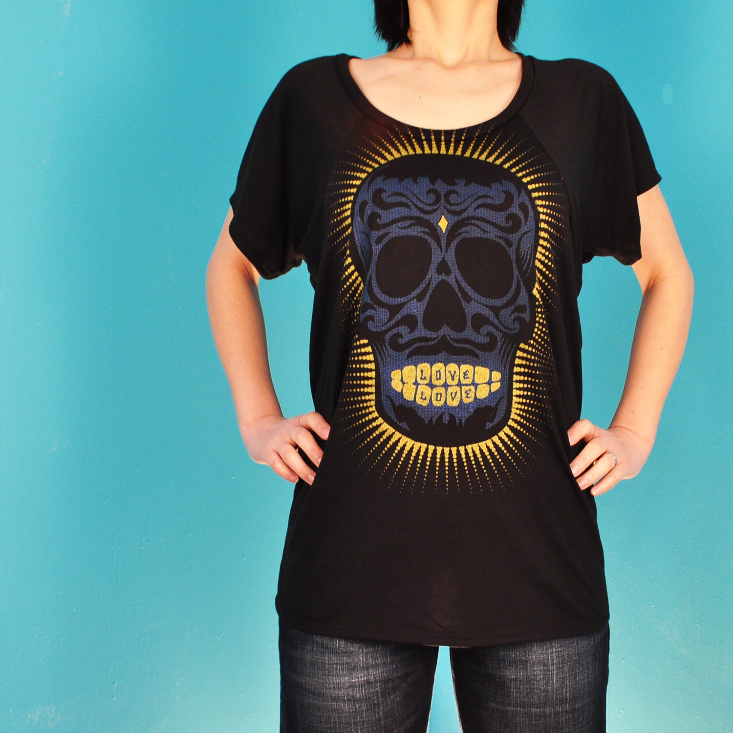 SKULL raglan sleeve flowy ToP only Medium