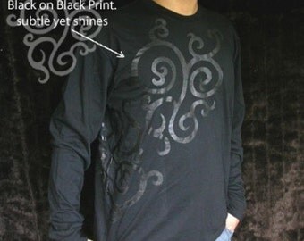 SALE  Black Metalic Tribal Tattoo decorative Longsleeve  only S,M and XL