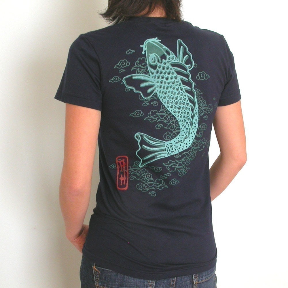 Japanese Koi Vintage tattoo navy womens T shirt