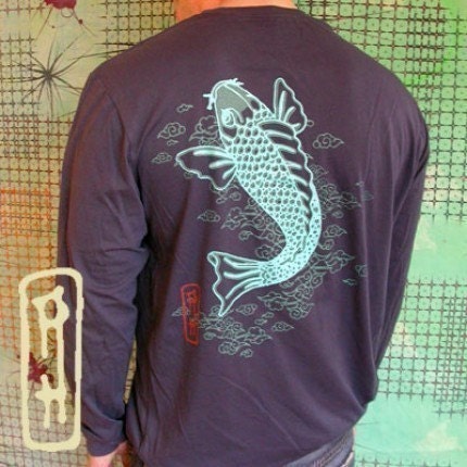 Japanese Koi Art Asian vintage fish tattoo navy Mens longsleeve T