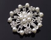 Vintage Style White Pearl Brooch, Crystal Wedding Brooch