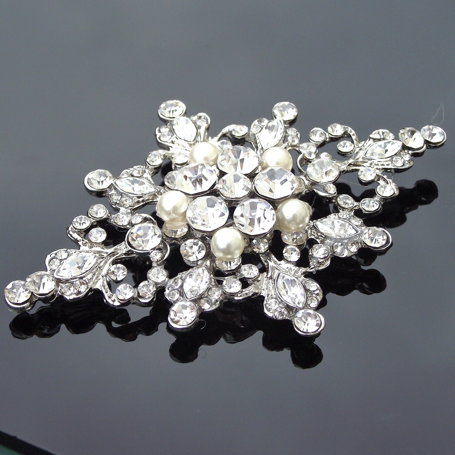 Victorian Style, Rhinestone, Crystal & Pearl Brooch, CHLOE