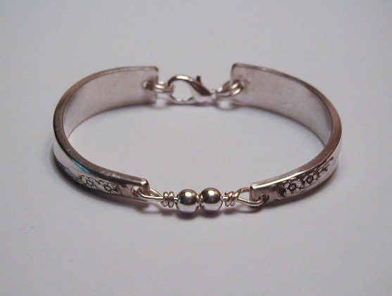 Silver Spoon Bracelet Recycled Silverware Jewelry Winsome Sterling Beads Made to Order