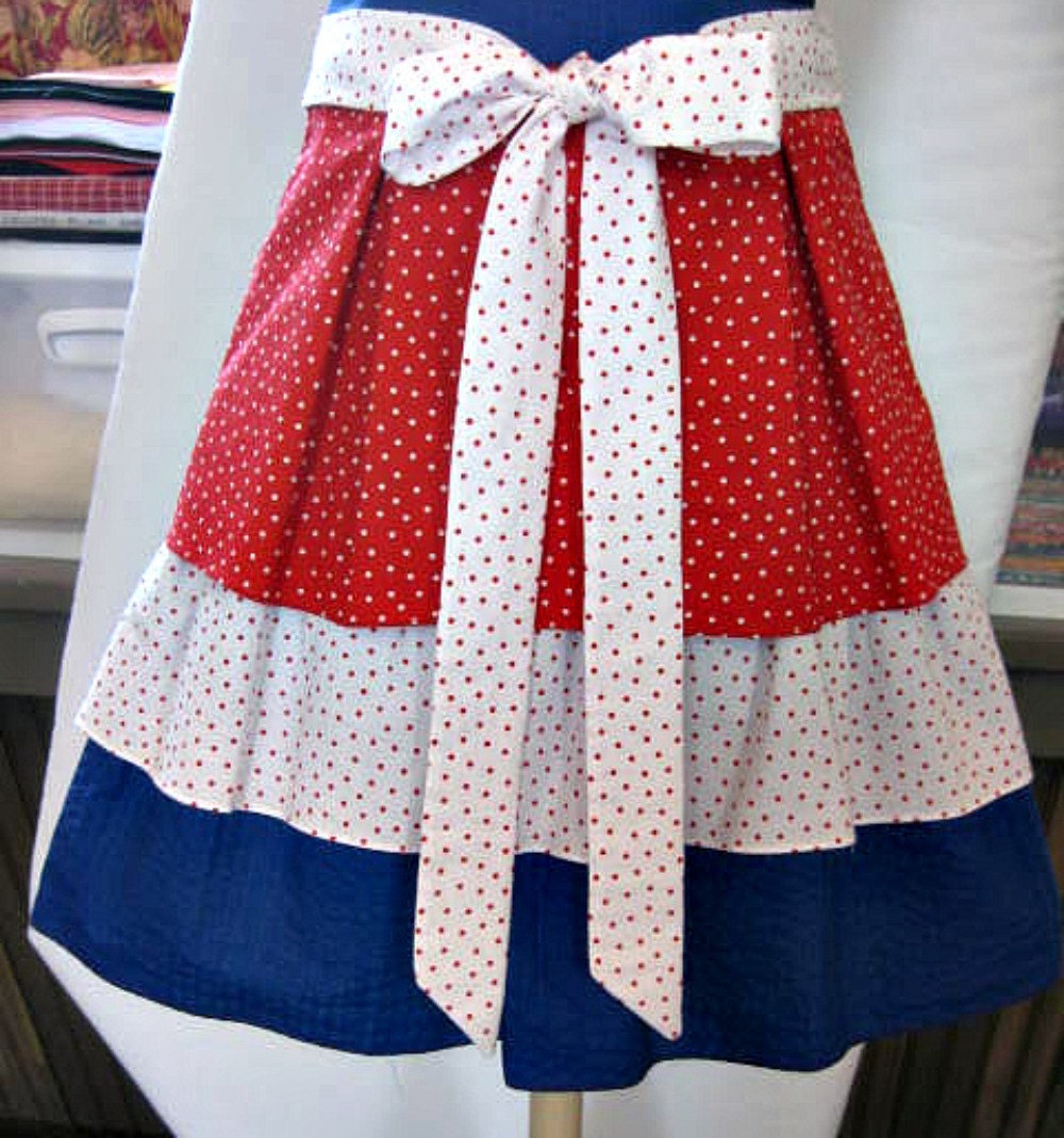 Shabby Chic Apron - Layered Tiers of USA Colors Red, White and Blue - Perfect for your 4th of July BBQ