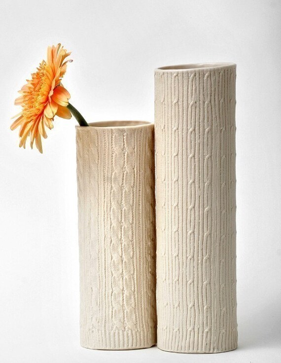 Porcelain Knitware Vase--Flat Mod Cable