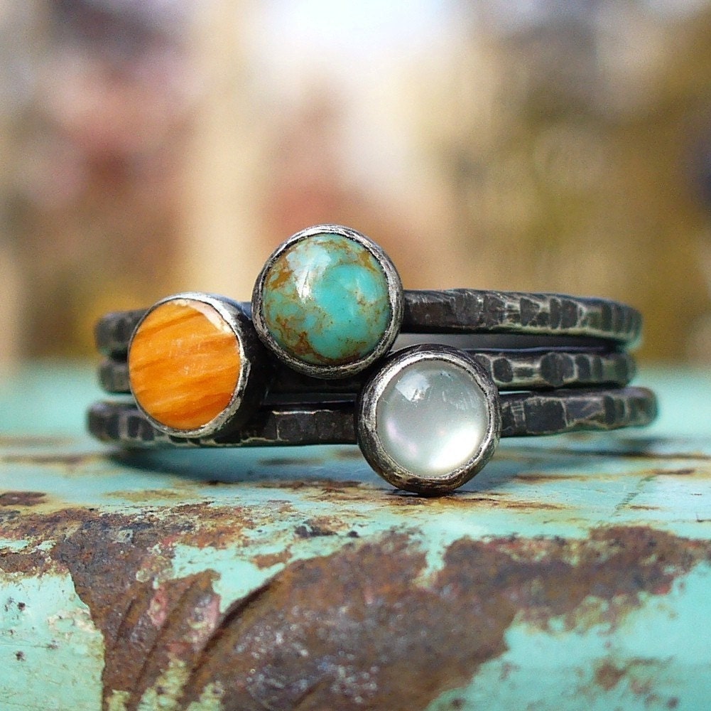 Tres Stacking Rings... Turquoise - Spiny Oyster - Mother of Pearl