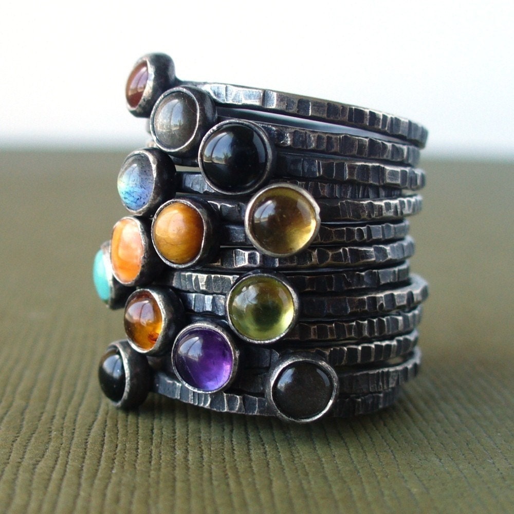 Sterling Silver Mother's Stackable Ring Set - Pick 7 - Your choice of birthstones or any stones