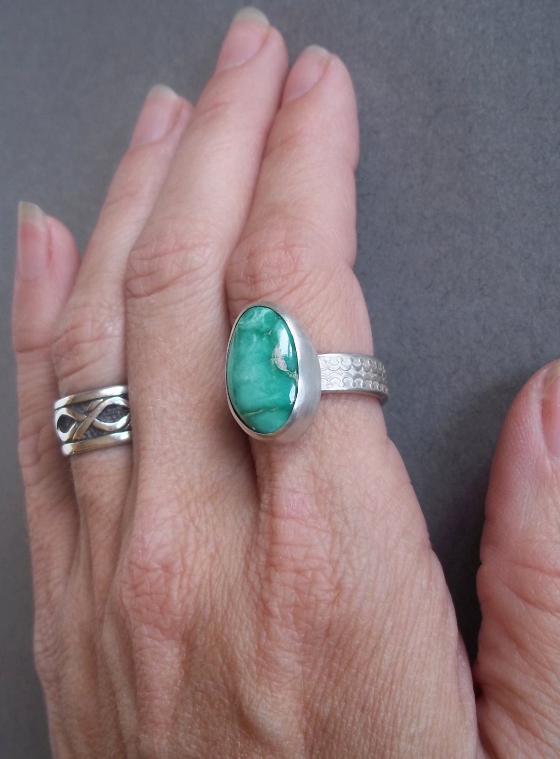 Ready to SHIP - Beautiful Blue/Green Nevada Variscite - One of a kind Sterling and Fine Silver Ring