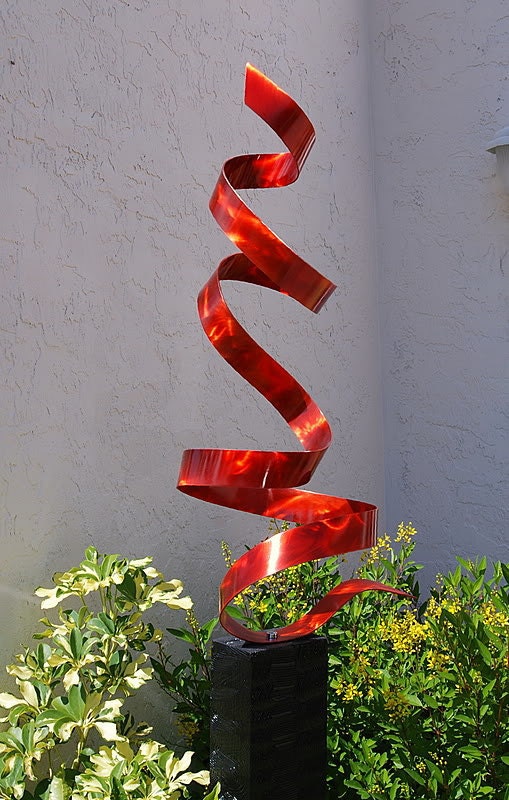 Garden Metal Art Modern Abstract Sculpture / Red Twist By Jon Allen
