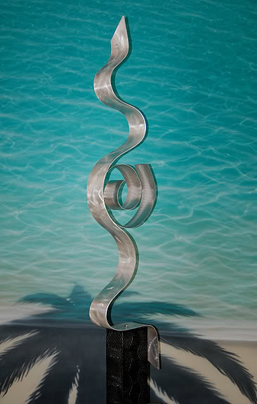 Modern Metal Abstract Garden Sculpture Patio Art Looking Forward Garden Silver Art / By Jon Allen
