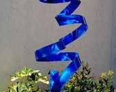 Modern Metal Abstract Painted Freestanding Unique Outdoor Blue Sculpture / Rise Above Garden Patio Art By Jon Allen