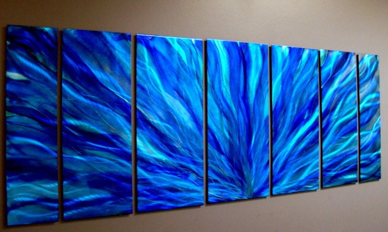 Painted Modern Metal Abstract Sculpture Wall Art / Blue Plumage Home Decor by Jon Allen