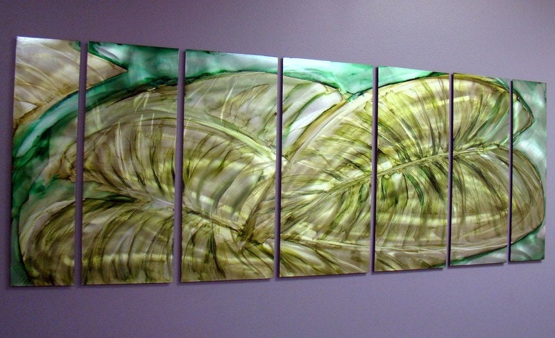 Green Secret Garden Modern Metal Wall Art Abstract Painting / By Jon Allen