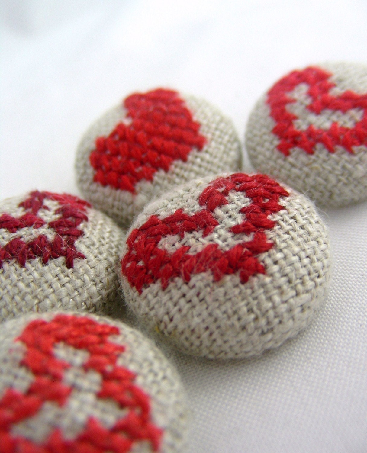Red Hearts - Hand Embroidered Buttons