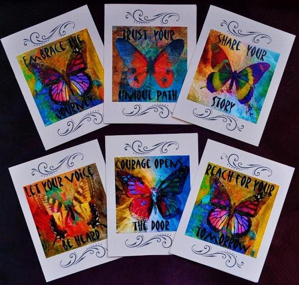 BUTTERFLY JOURNEY GREETiNG CARD SeT art therapy collage inspirational hope recovery abuse trauma survivors