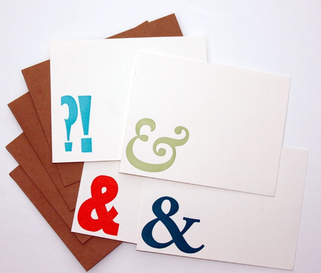 Letterpress Ampersand Notecards, set of 4 with envelopes, A2, Ready to Ship