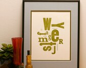 Letterpress Art Print with Wood Type Collage, 8x10, Talking in Circles, Wall Art