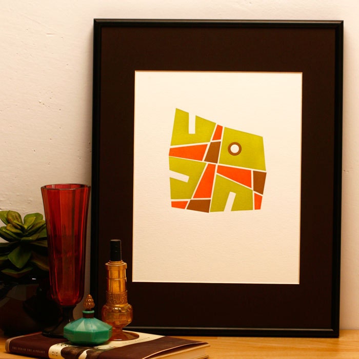 Letterpress Art Print, Map Language no 2 , 8x10