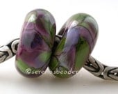 VIOLET SPRING Pair European Charm Style Lampwork Glass Beads - taneres