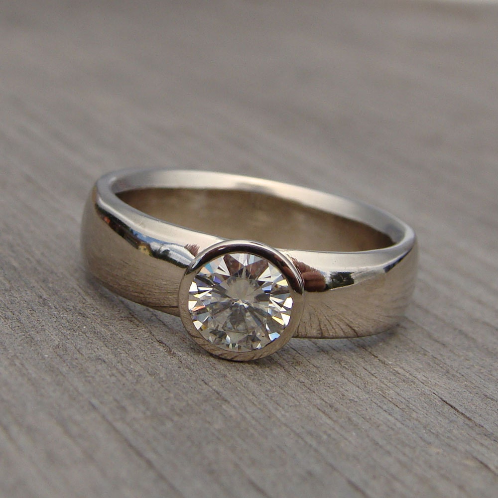 Engagement Ring - Moissanite with Recycled 14k Palladium White Gold, Made to Order