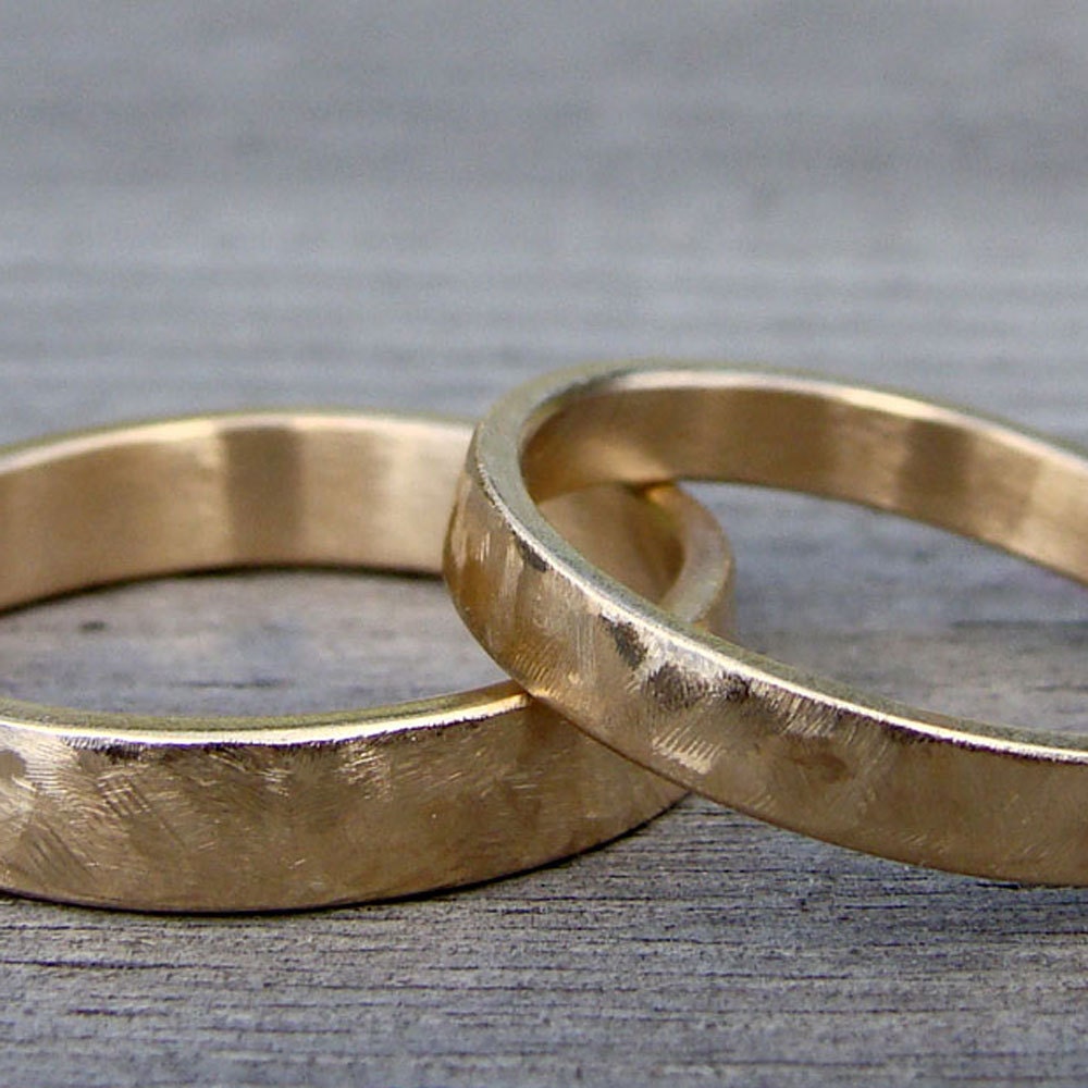 Wedding or Committment Band Set - Two Recycled 14k Yellow Gold Wedding Bands, Made to Order