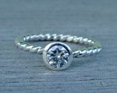 Moissanite and Recycled Sterling Silver Braided Ring - Affordable Diamond Alternative Engagement Ring - Made To Order