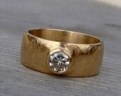 Engagement Ring or Wedding Band - Moissanite and Recycled 14k Yellow Gold - Eco-Friendly Diamond Alternative - Made to Order
