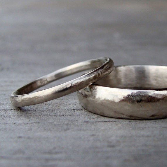 Wedding Band Set - Two Eco-Friendly Recycled 14k Palladium White Gold Wedding Bands, Made to Order