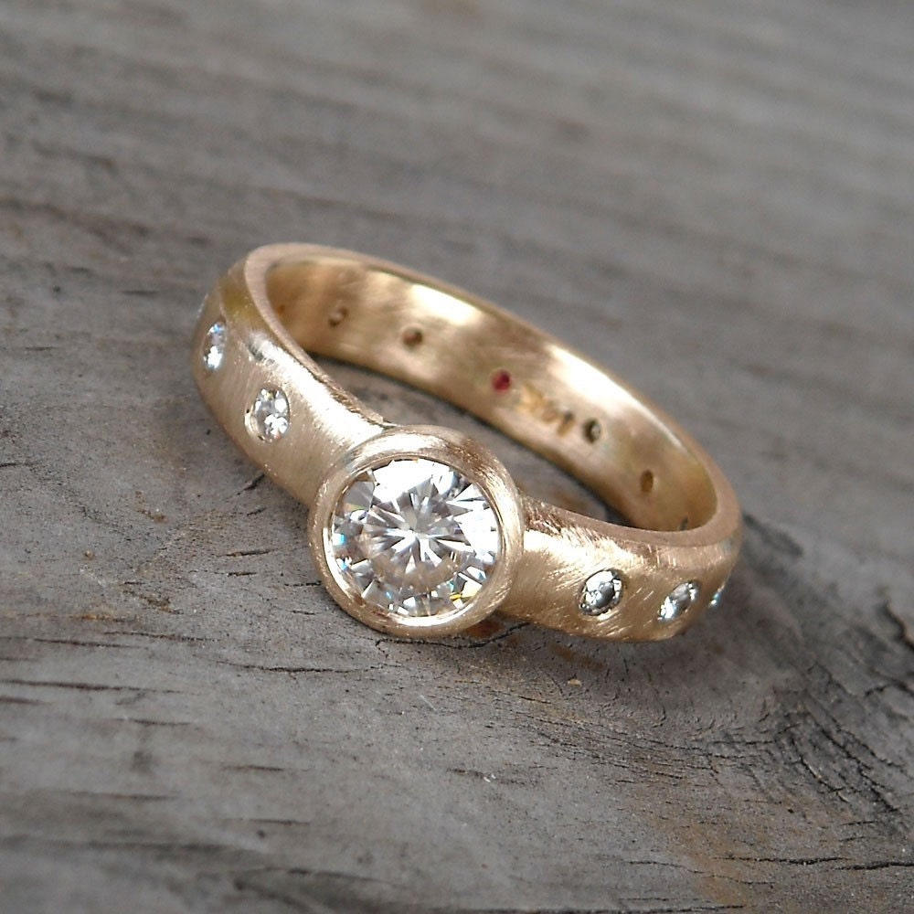 Engagement Ring - Moissanite, Ruby, and Recycled 14k Gold, Made To Order