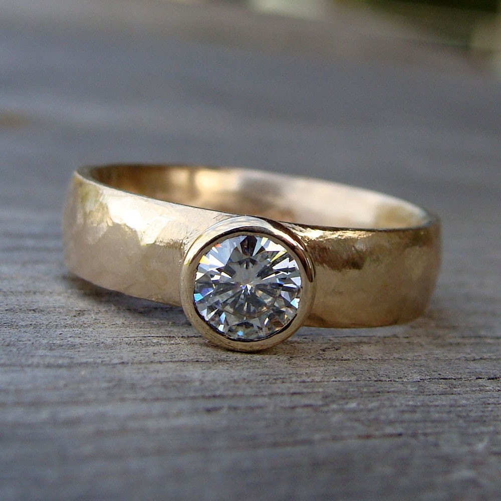 Engagement Ring - Moissanite and Recycled 14k Yellow Gold, Made to Order